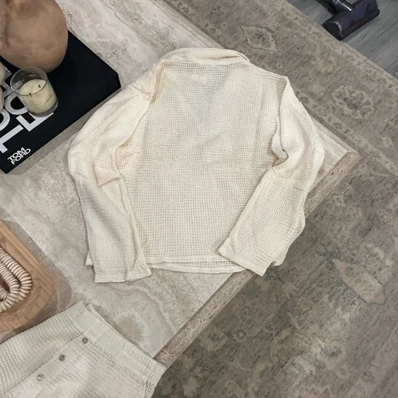 DONNI. Waffle 1/2 Zip Pullover Cream + Freshwater Pearl. Size M NWT - Picture 7 of 7